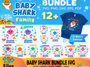 12+ Baby Shark Family Bundle Svg, Daddy Shark Svg, Mommy Shark Svg