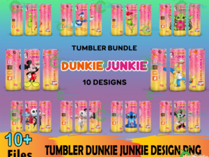 10 Disney Dunkie Junkie Tumbler PNG Bundle, 20oz Wrap Png