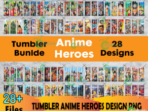 28 Anime Heroes Tumbler Bundle PNG, Anime Tumbler